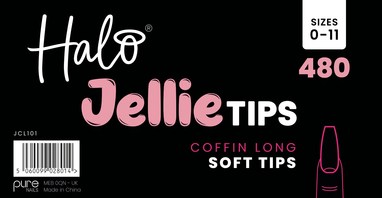 Halo Jellie Tips 480st Coffin Long Mixed Sizes 0-11