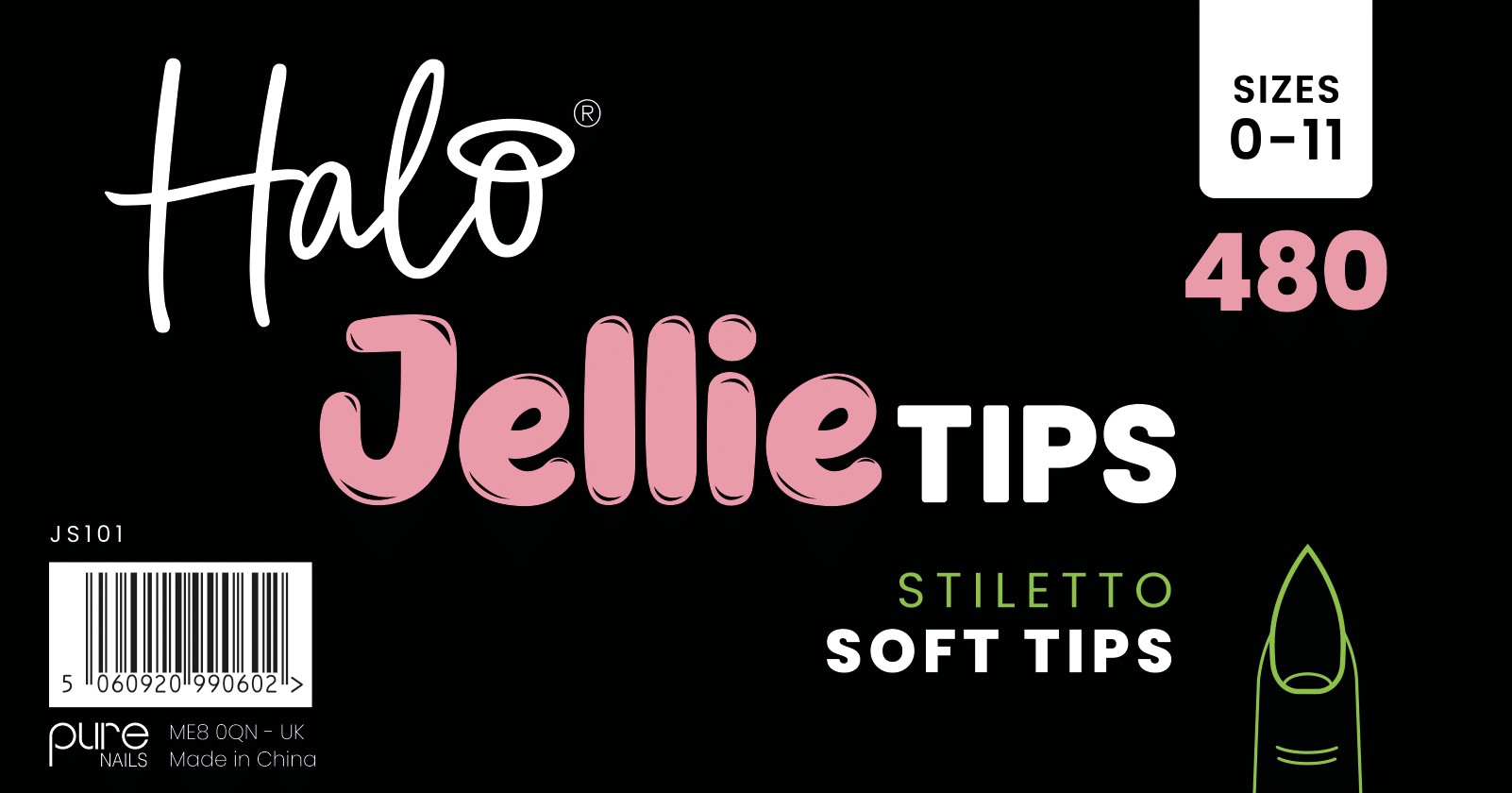 Halo Jellie Tips 480st Stiletto Mixed Sizes 0-11