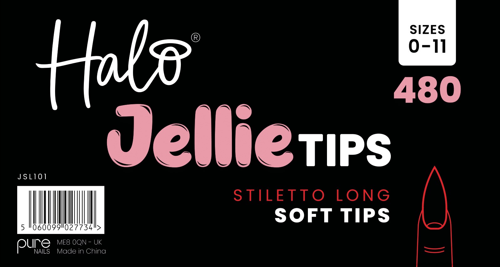 Halo Jellie Tips 480st Stiletto Long Mixed Sizes 0-11